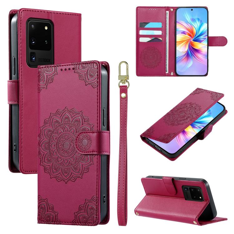 Étui de téléphone en cuir vegan gaufré Totem avec fermeture magnétique et dragonne, pour Galaxy S20 Ultra 5G, pour Galaxy S20+ 5G, pour Galaxy S20