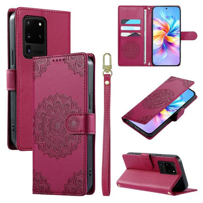 Étui de téléphone en cuir vegan gaufré Totem avec fermeture magnétique et dragonne, pour Galaxy S20 Ultra 5G, pour Galaxy S20+ 5G, pour Galaxy S20