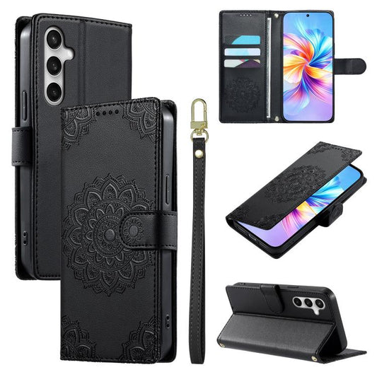 Totem Embossed Magnetic Closure Vegan Leather Phone Case with Strap, For Galaxy S26 FE 5G, For Galaxy S26+ 5G, For Galaxy S26 Edge 5G, For Galaxy S26 Ultra 5G, For Galaxy S26 5G, For Galaxy S25 FE 5G, For Galaxy S25 Edge 5G, For Galaxy S25 5G / S24 5G ...