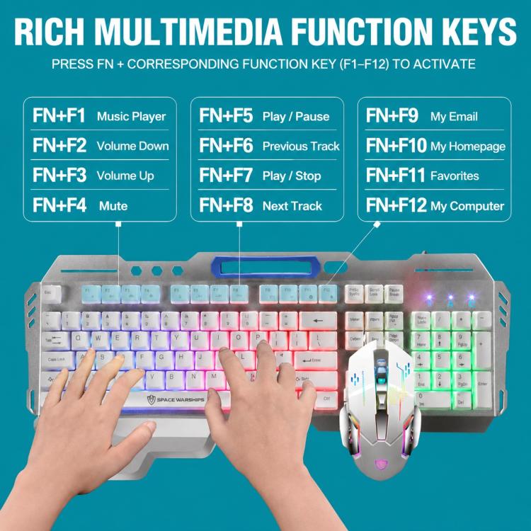 SHIPADOO GT700 Illuminated Wired Gaming Keyboard and 6D 4800DPI Mouse Set, GT700 6D 4800DPI Mouse Black, GT700 6D 4800DPI Mouse White