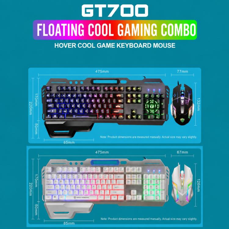 SHIPADOO GT700 Illuminated Wired Gaming Keyboard and 6D 4800DPI Mouse Set, GT700 6D 4800DPI Mouse Black, GT700 6D 4800DPI Mouse White