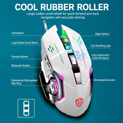 SHIPADOO GT700 Illuminated Wired Gaming Keyboard and 6D 4800DPI Mouse Set, Tri-color Backlight Version, GT700, Tri-color Backlight Version