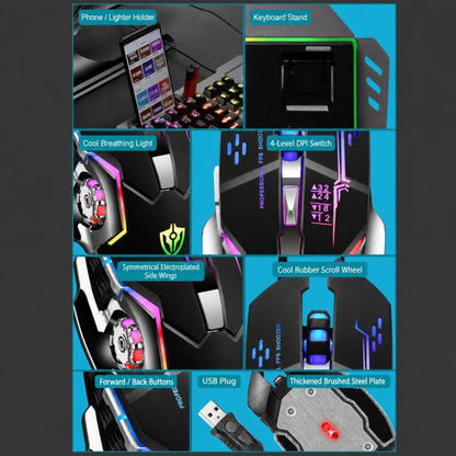 SHIPADOO GT700 Illuminated Wired Gaming Keyboard and 6D 4800DPI Mouse Set, Tri-color Backlight Version, GT700, Tri-color Backlight Version