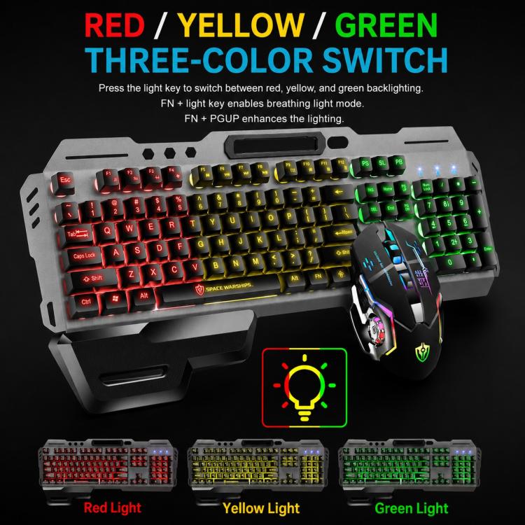 SHIPADOO GT700 Illuminated Wired Gaming Keyboard and 6D 4800DPI Mouse Set, Standard Character Transparent Version, GT700, Standard Character Transparent Version
