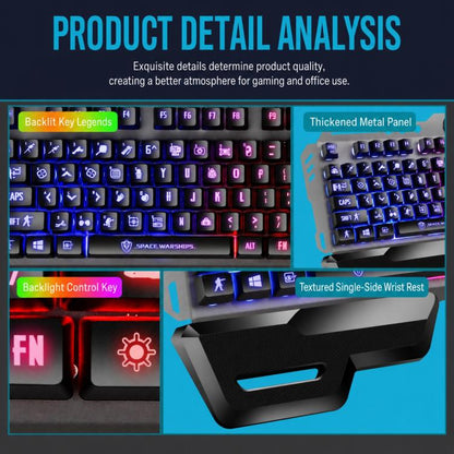 SHIPADOO GT700 Illuminated Wired Gaming Keyboard and 6D 4800DPI Mouse Set, Standard Character Transparent Version, GT700, Standard Character Transparent Version