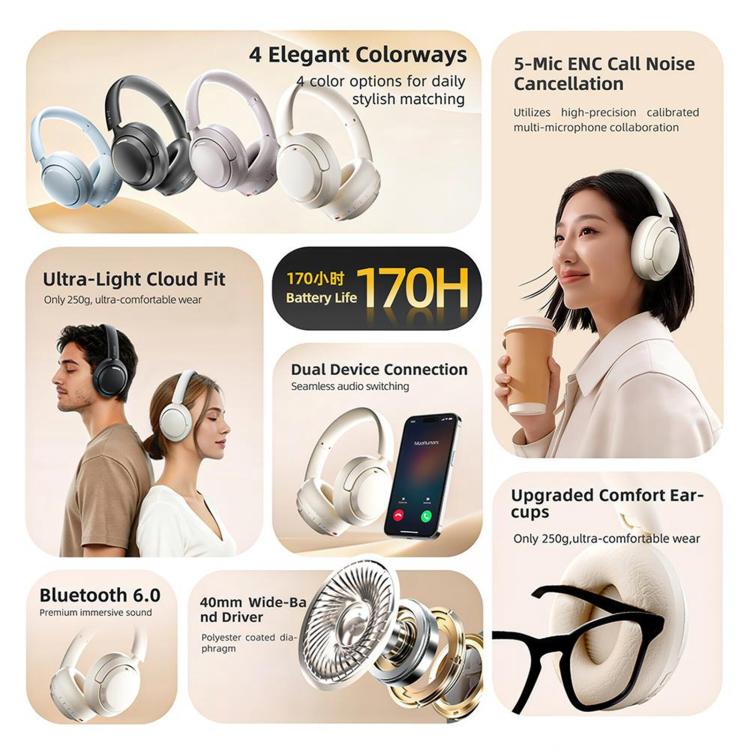 V10 Over-Ear Active Noise Reduction Wireless Bluetooth Headset