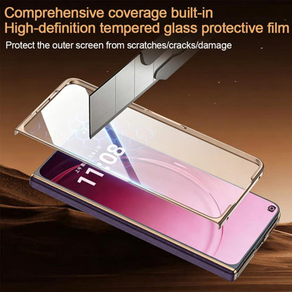 Integrated Screen Protector Electroplated Genuine Leather Phone Case with Rotating Holder, For OPPO Find N6