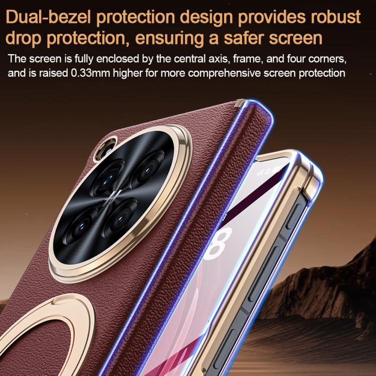 Integrated Screen Protector Electroplated Genuine Leather Phone Case with Rotating Holder, For OPPO Find N6