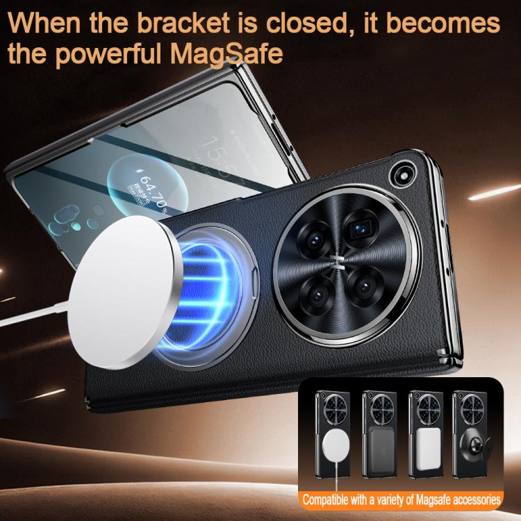 Integrated Screen Protector Electroplated Genuine Leather Phone Case with Rotating Holder, For OPPO Find N6