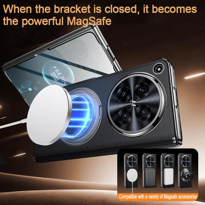 Integrated Screen Protector Electroplated Genuine Leather Phone Case with Rotating Holder, For OPPO Find N6