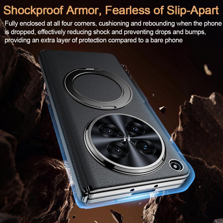 Integrated Screen Protector Electroplated Genuine Leather Phone Case with Rotating Holder, For OPPO Find N6