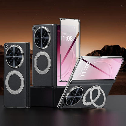 Integrated Screen Protector Electroplated Genuine Leather Phone Case with Rotating Holder, For OPPO Find N6