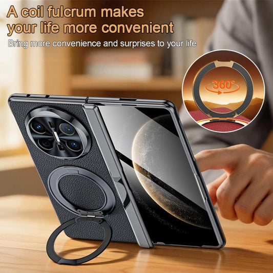 Integrated Screen Protector Electroplated Vegan Leather Phone Case with Rotating Holder, For Huawei Mate X6, For Huawei Mate X5