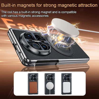 Integrated Screen Protector Electroplated Vegan Leather Phone Case with Rotating Holder, For Huawei Mate X6, For Huawei Mate X5