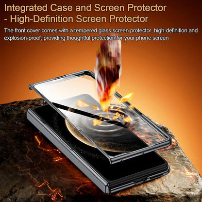 Integrated Screen Protector Electroplated Vegan Leather Phone Case with Rotating Holder, For Huawei Mate X6, For Huawei Mate X5