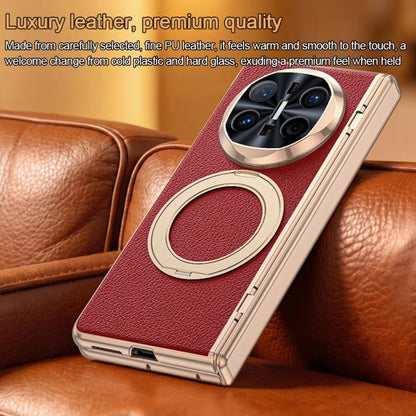 Integrated Screen Protector Electroplated Vegan Leather Phone Case with Rotating Holder, For Huawei Mate X6, For Huawei Mate X5