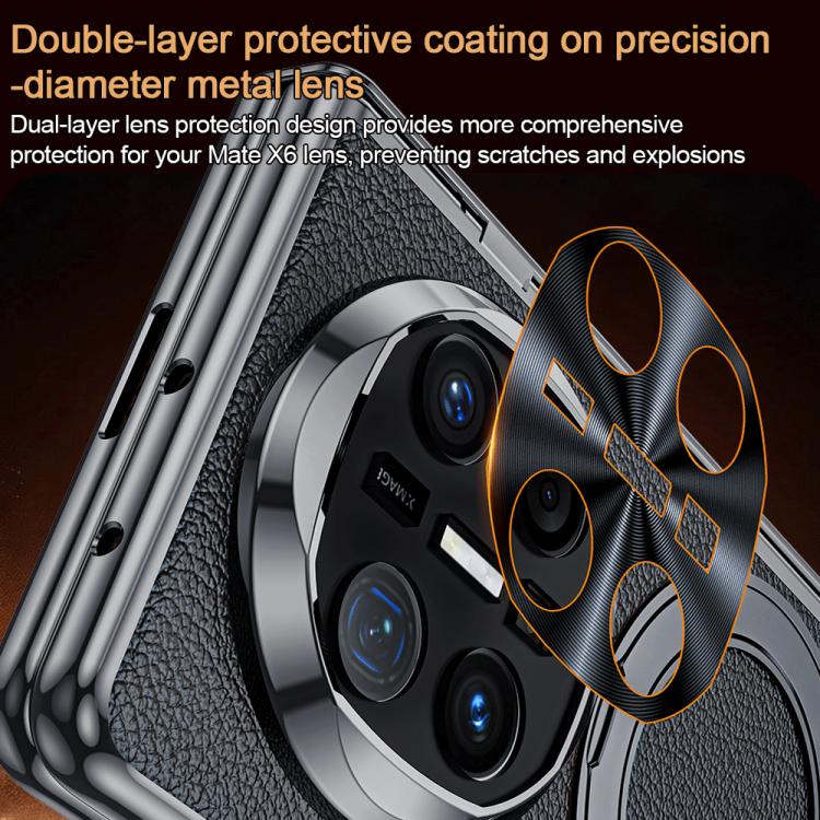 Integrated Screen Protector Electroplated Vegan Leather Phone Case with Rotating Holder, For Huawei Mate X6, For Huawei Mate X5