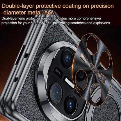 Integrated Screen Protector Electroplated Vegan Leather Phone Case with Rotating Holder, For Huawei Mate X6, For Huawei Mate X5