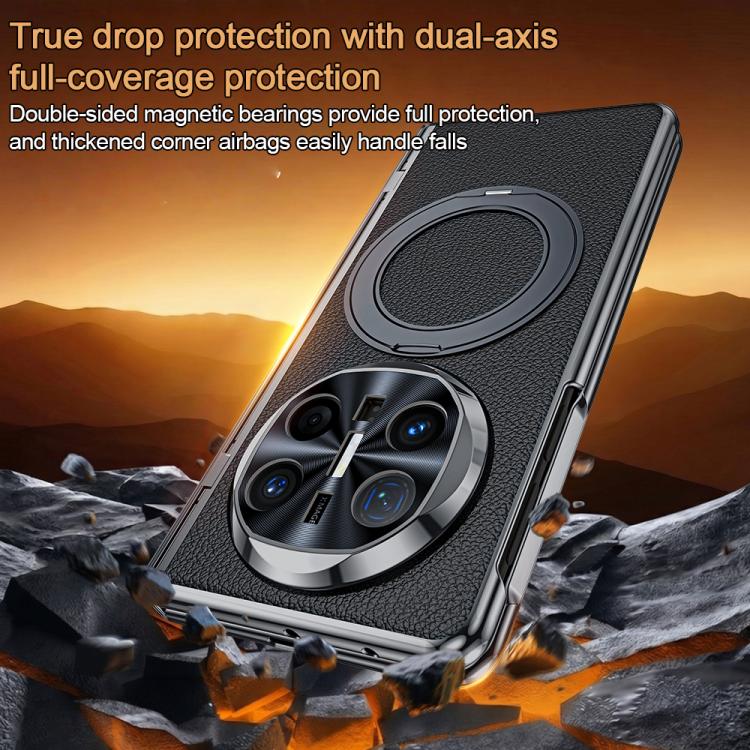 Integrated Screen Protector Electroplated Vegan Leather Phone Case with Rotating Holder, For Huawei Mate X6, For Huawei Mate X5