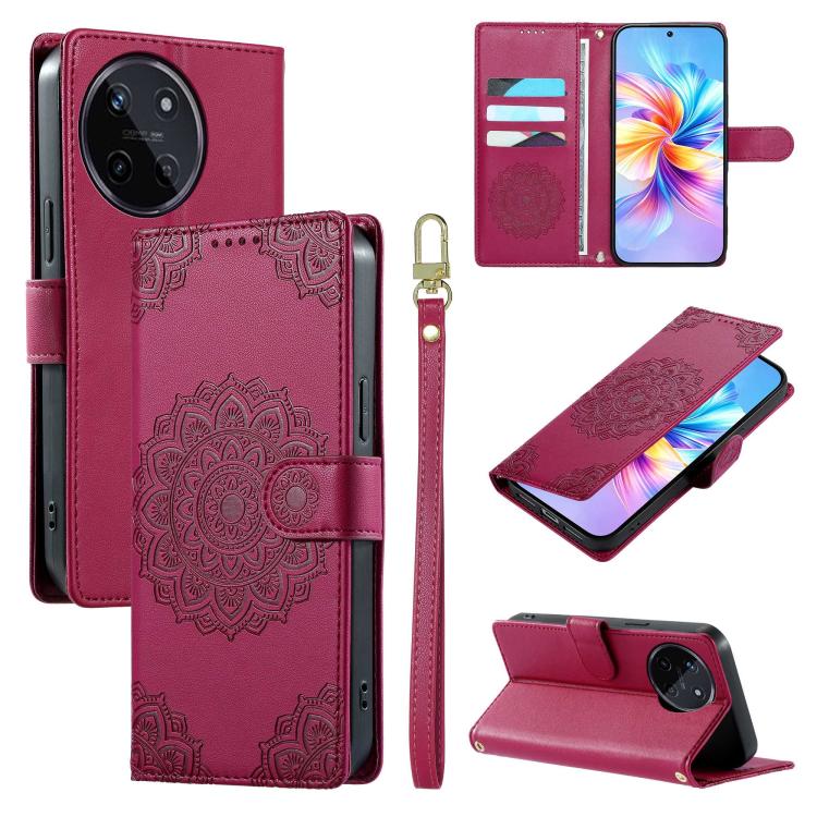 Totem Embossed Magnetic Closure Vegan Leather Phone Case with Strap, For Realme C75 4G / 14X 5G, For Realme C63 4G / Narzo N63 4G, For Realme 13+, For Realme 12+ / 12 4G / 13 4G, For Realme 13 Pro / 13 Pro+, For Realme 12 5G / 12X 5G / C65 5G          ...