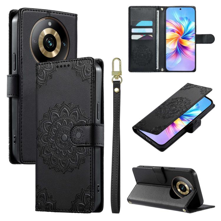 Totem Embossed Magnetic Closure Vegan Leather Phone Case with Strap, For Realme 11 Pro / 11 Pro+, For Realme C65 4G, For Realme C55 4G / Narzo N55 4G