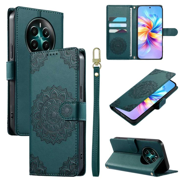 Totem Embossed Magnetic Closure Vegan Leather Phone Case with Strap, For Realme C75 4G / 14X 5G, For Realme C63 4G / Narzo N63 4G, For Realme 13+, For Realme 12+ / 12 4G / 13 4G, For Realme 13 Pro / 13 Pro+, For Realme 12 5G / 12X 5G / C65 5G          ...