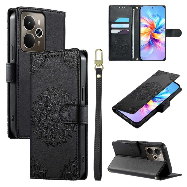 Totem Embossed Magnetic Closure Vegan Leather Phone Case with Strap, For Realme 16T 5G, For Realme C100 4G, For Realme C85 / 15X / C83 5G, For Realme 16 5G, For Realme 16 Pro+ 5G, For Realme 16 Pro 5G, For Realme C85 Pro 4G, For Realme 15T 5G          ...