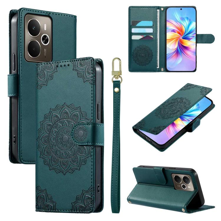 Totem Embossed Magnetic Closure Vegan Leather Phone Case with Strap, For Realme 16T 5G, For Realme C100 4G, For Realme C85 / 15X / C83 5G, For Realme 16 5G, For Realme 16 Pro+ 5G, For Realme 16 Pro 5G, For Realme C85 Pro 4G, For Realme 15T 5G          ...