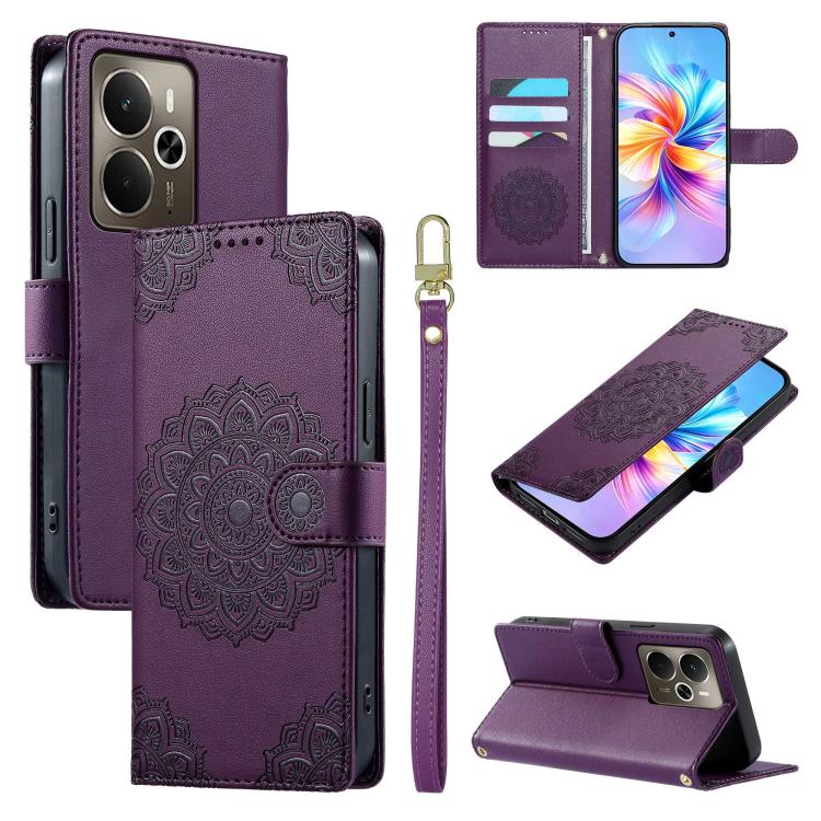 Totem Embossed Magnetic Closure Vegan Leather Phone Case with Strap, For Realme 16T 5G, For Realme C100 4G, For Realme C85 / 15X / C83 5G, For Realme 16 5G, For Realme 16 Pro+ 5G, For Realme 16 Pro 5G, For Realme C85 Pro 4G, For Realme 15T 5G          ...