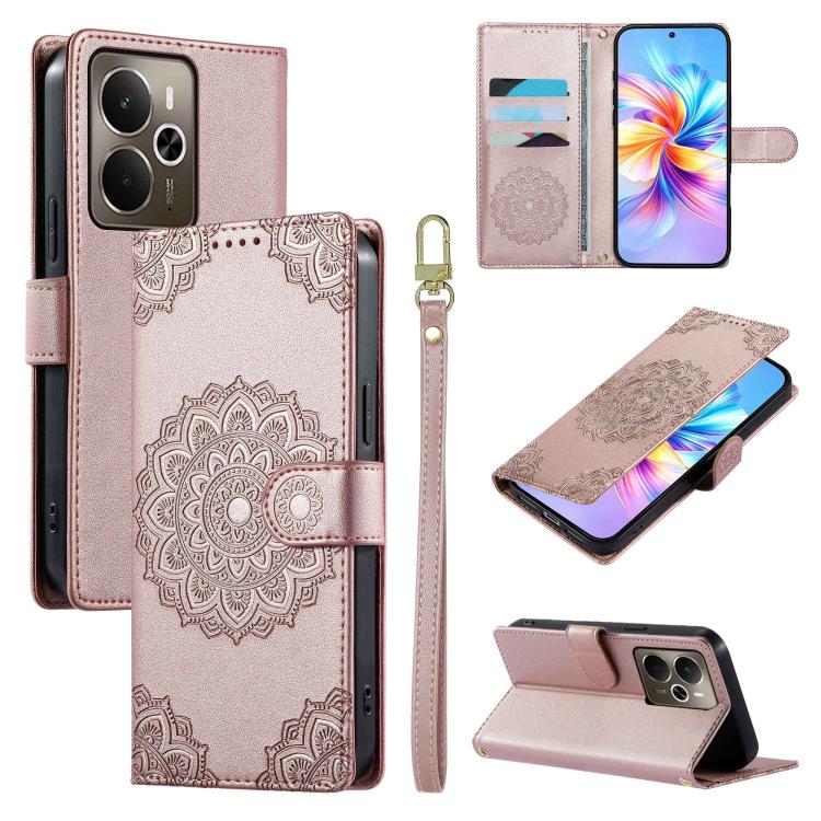 Totem Embossed Magnetic Closure Vegan Leather Phone Case with Strap, For Realme 16T 5G, For Realme C100 4G, For Realme C85 / 15X / C83 5G, For Realme 16 5G, For Realme 16 Pro+ 5G, For Realme 16 Pro 5G, For Realme C85 Pro 4G, For Realme 15T 5G          ...