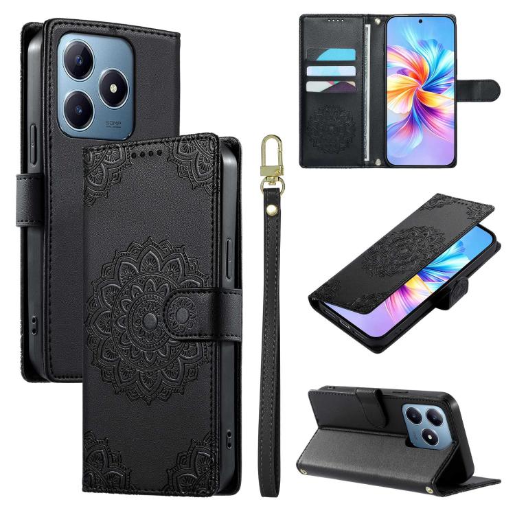 Totem Embossed Magnetic Closure Vegan Leather Phone Case with Strap, For Realme C75 4G / 14X 5G, For Realme C63 4G / Narzo N63 4G, For Realme 13+, For Realme 12+ / 12 4G / 13 4G, For Realme 13 Pro / 13 Pro+, For Realme 12 5G / 12X 5G / C65 5G          ...