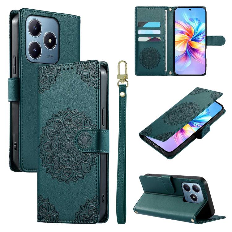 Totem Embossed Magnetic Closure Vegan Leather Phone Case with Strap, For Realme C75 4G / 14X 5G, For Realme C63 4G / Narzo N63 4G, For Realme 13+, For Realme 12+ / 12 4G / 13 4G, For Realme 13 Pro / 13 Pro+, For Realme 12 5G / 12X 5G / C65 5G          ...