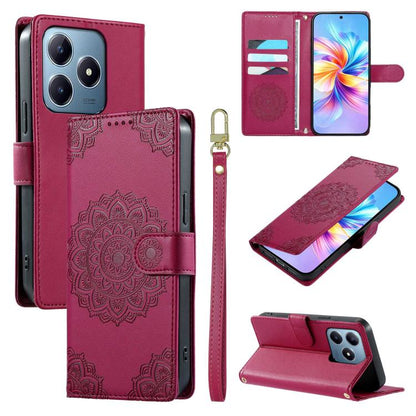 Totem Embossed Magnetic Closure Vegan Leather Phone Case with Strap, For Realme C75 4G / 14X 5G, For Realme C63 4G / Narzo N63 4G, For Realme 13+, For Realme 12+ / 12 4G / 13 4G, For Realme 13 Pro / 13 Pro+, For Realme 12 5G / 12X 5G / C65 5G          ...