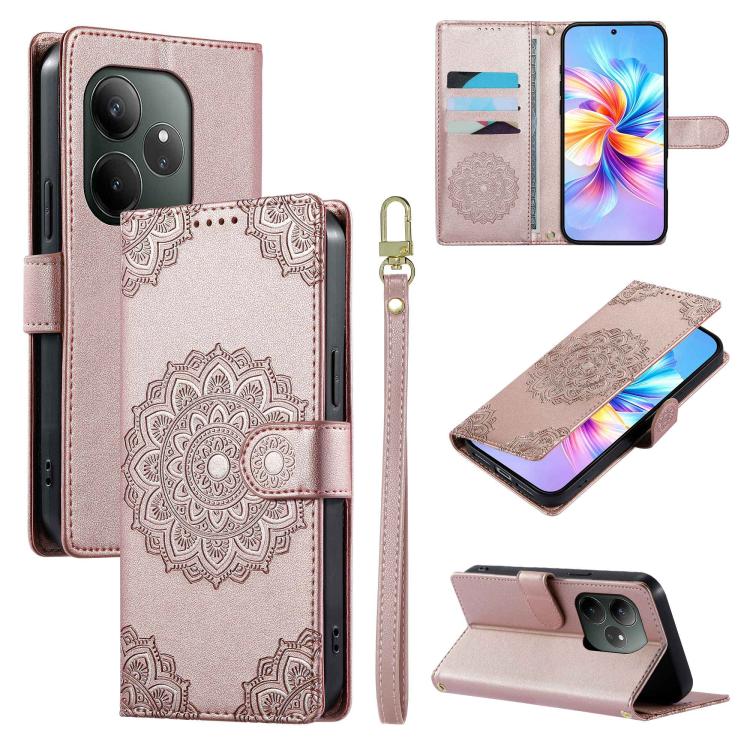 Totem Embossed Magnetic Closure Vegan Leather Phone Case with Strap, For Realme C75 4G / 14X 5G, For Realme C63 4G / Narzo N63 4G, For Realme 13+, For Realme 12+ / 12 4G / 13 4G, For Realme 13 Pro / 13 Pro+, For Realme 12 5G / 12X 5G / C65 5G          ...