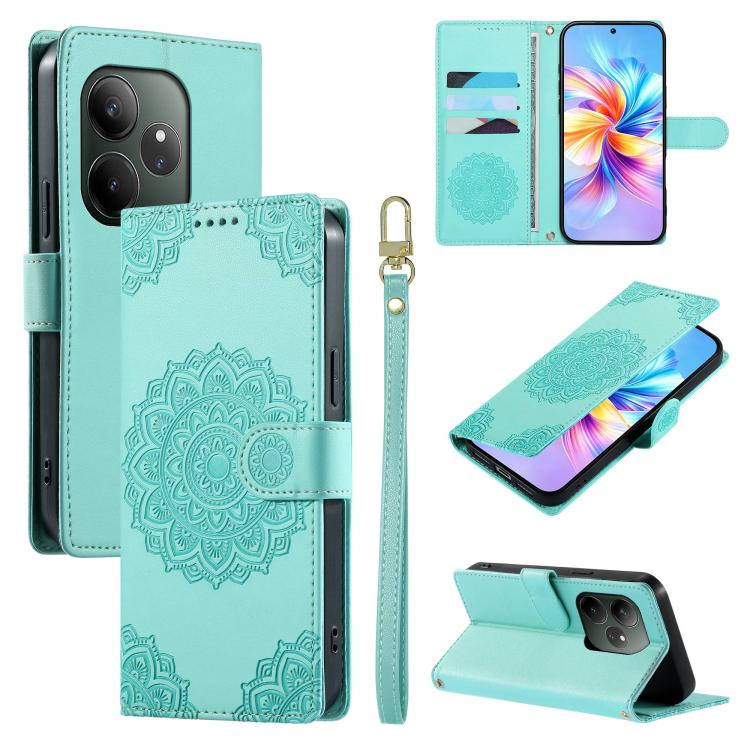 Totem Embossed Magnetic Closure Vegan Leather Phone Case with Strap, For Realme C75 4G / 14X 5G, For Realme C63 4G / Narzo N63 4G, For Realme 13+, For Realme 12+ / 12 4G / 13 4G, For Realme 13 Pro / 13 Pro+, For Realme 12 5G / 12X 5G / C65 5G          ...