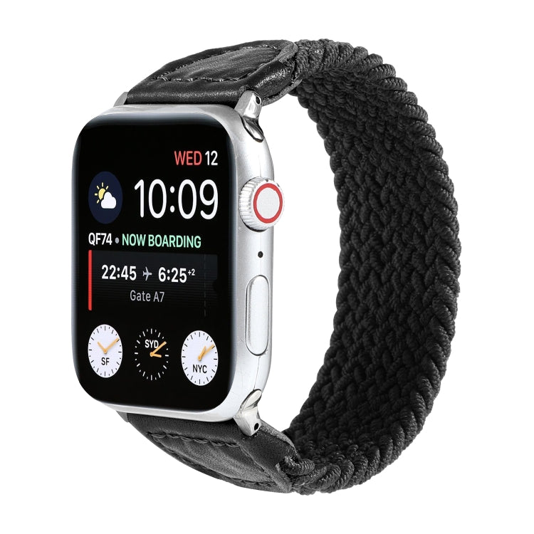 Nylon + Leather Braided Watchband For Apple Watch Series 6 & SE & 5 & 4 44mm / 3 & 2 & 1 42mm, S, M, L