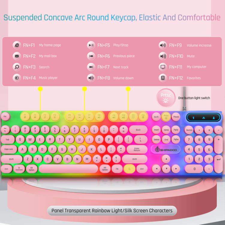 SHIPADOO D500 Punk Style Colorful Backlit Wired Keyboard Mouse Set