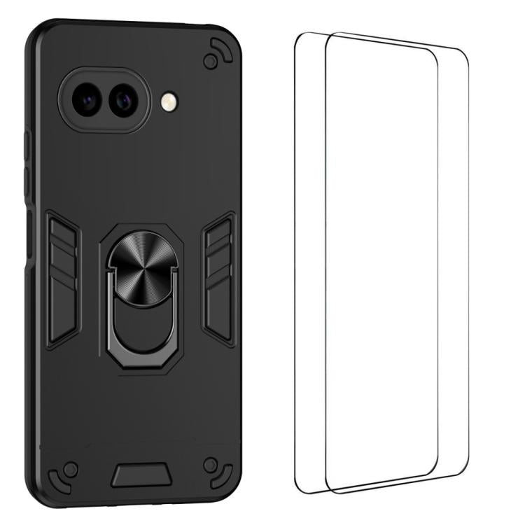 WANLONFENG Armor Kickstand Shockproof Phone Case with 2pcs Screen Films, For Google Pixel 10a, For Google Pixel 9a