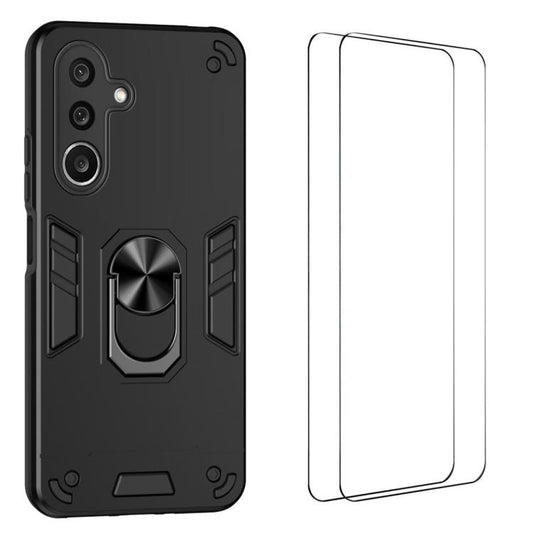 WANLONFENG Armor Kickstand Shockproof Phone Case with 2pcs Screen Films, For Galaxy A27 5G