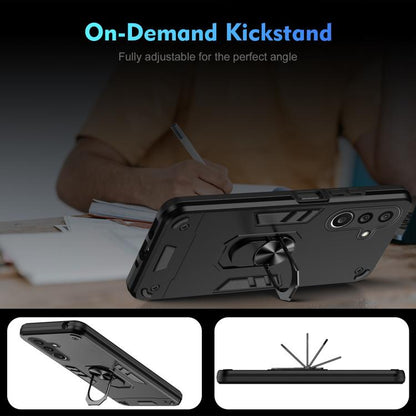 WANLONFENG Armor Kickstand Shockproof Phone Case with 2pcs Screen Films, For Galaxy A27 5G