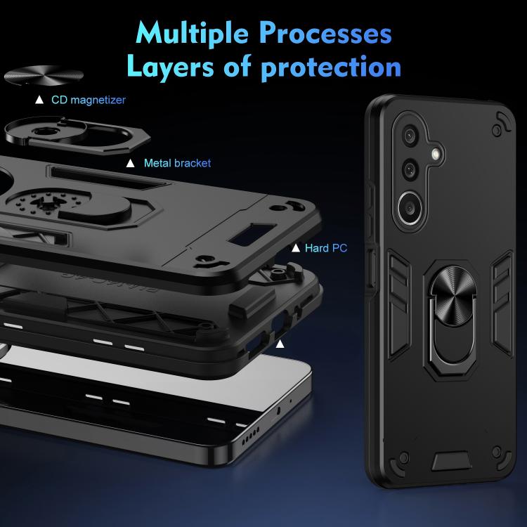 WANLONFENG Armor Kickstand Shockproof Phone Case with 2pcs Screen Films, For Galaxy A27 5G