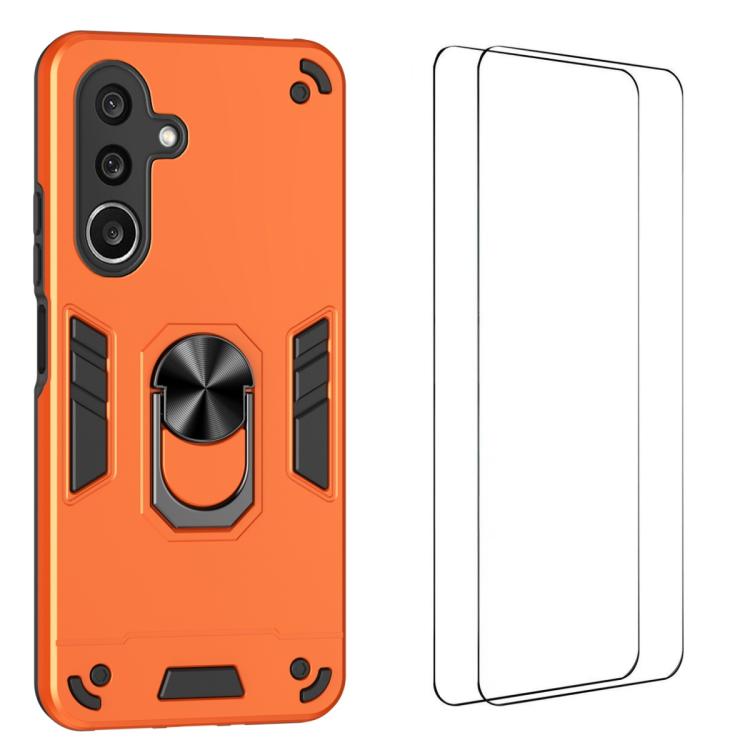 WANLONFENG Armor Kickstand Shockproof Phone Case with 2pcs Screen Films, For Galaxy A27 5G