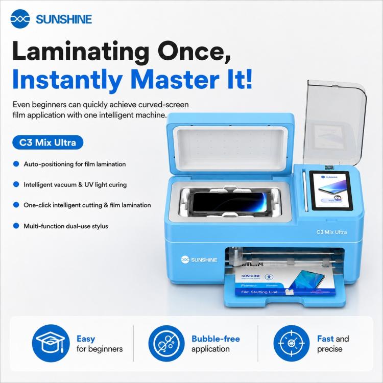 SUNSHINE C3 Mix Ultra 12.9-inch Smart Vacuum Auto-positioning Cutting & Laminating Machine with UV Curing, AU Plug, EU Plug, UK Plug, US Plug