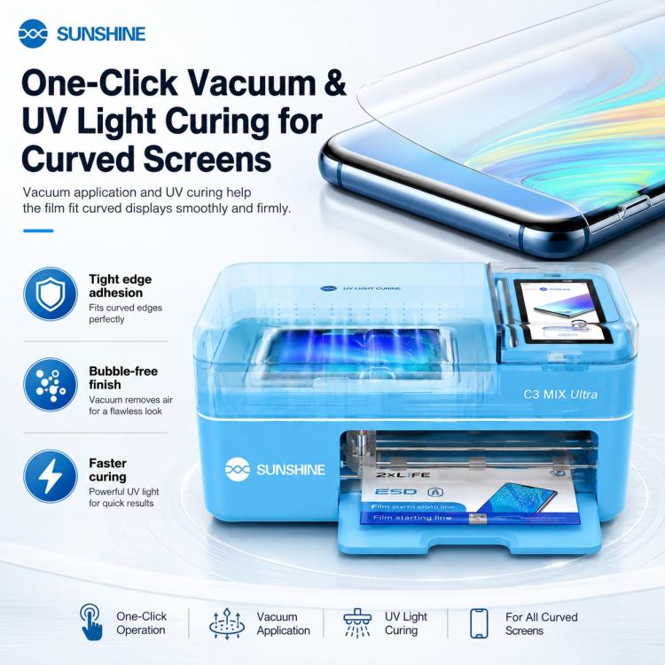 SUNSHINE C3 Mix Ultra 12.9-inch Smart Vacuum Auto-positioning Cutting & Laminating Machine with UV Curing, AU Plug, EU Plug, UK Plug, US Plug