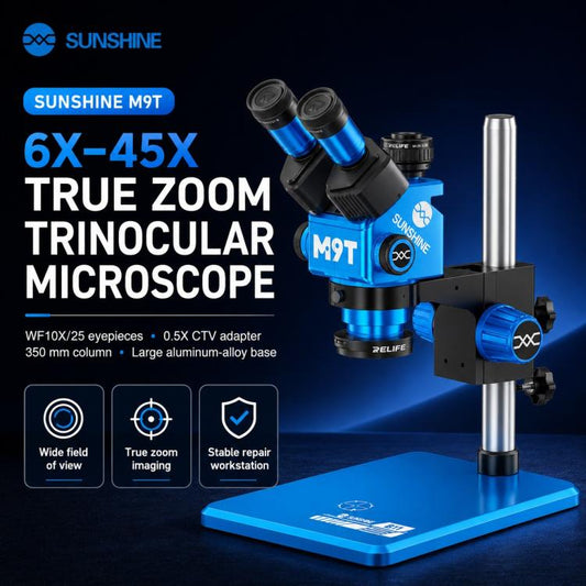 SUNSHINE M9T-B11 6X-45X Continuous Zoom Trinocular HD Stereo Microscope, SUNSHINE M9T-B11