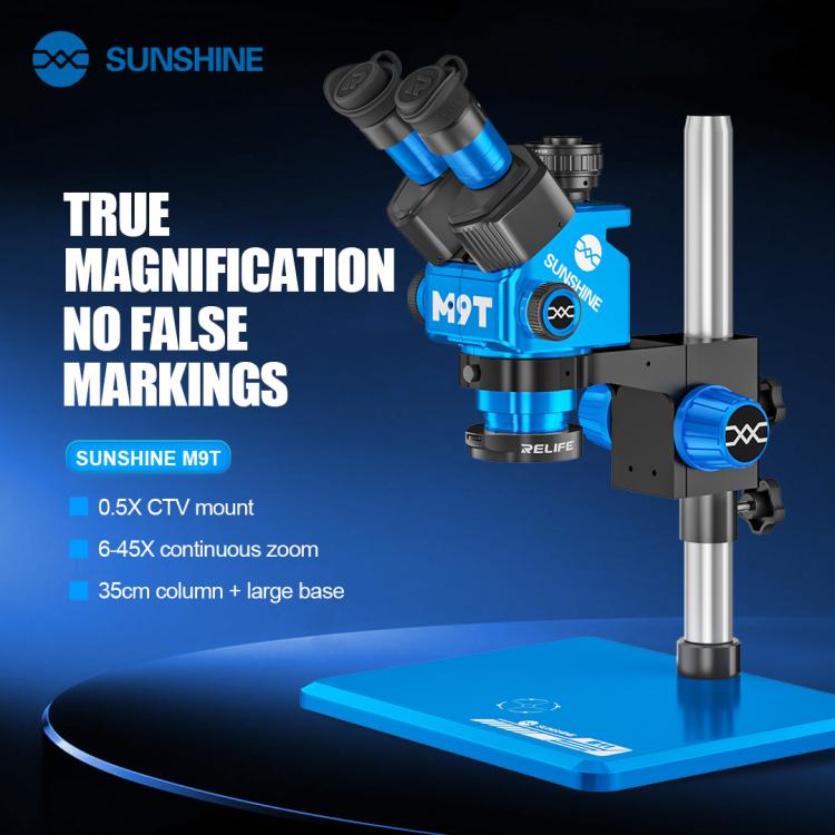 SUNSHINE M9T-B11 6X-45X Continuous Zoom Trinocular HD Stereo Microscope, SUNSHINE M9T-B11