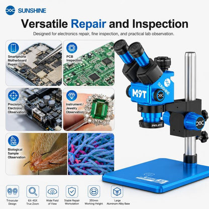 SUNSHINE M9T-B11 6X-45X Continuous Zoom Trinocular HD Stereo Microscope, SUNSHINE M9T-B11