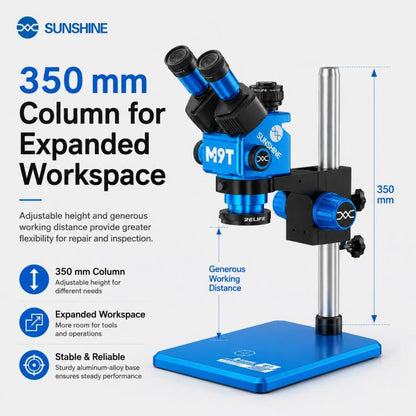 SUNSHINE M9T-B11 6X-45X Continuous Zoom Trinocular HD Stereo Microscope, SUNSHINE M9T-B11