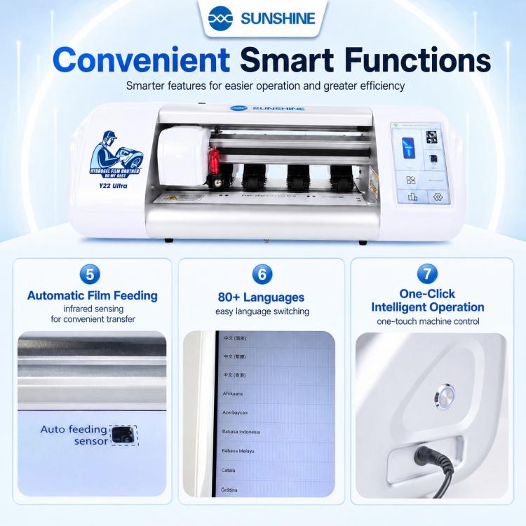 SUNSHINE Y22 Ultra Unlimited Hydrogel Phone Screen Protector Film Cutting Machine, AU Plug, EU Plug, UK Plug, US Plug