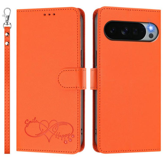Happy Heart Pattern Magnetic Closure Vegan Leather Phone Case with Wrist Strap, For Google Pixel 11 Pro XL, For Google Pixel 11 / 11 Pro, For Google Pixel 10a, For Google Pixel 10 Pro XL / 9 Pro XL, For Google Pixel 10 / 10 Pro / 9 Pro                 ...